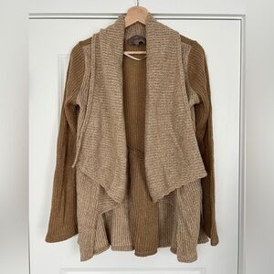 Miss Me Two-Tone Tan and Gold Open-Front Draped Cardigan
